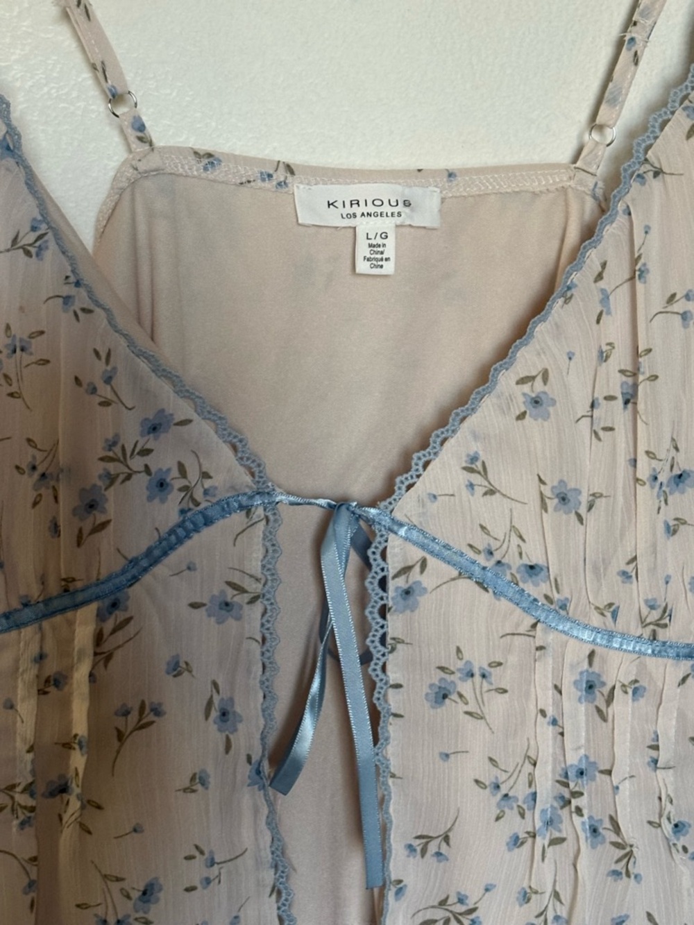 KIRIOUS Beige Floral Lace-Trim Cami with Blue Accents - Picture 4 of 9